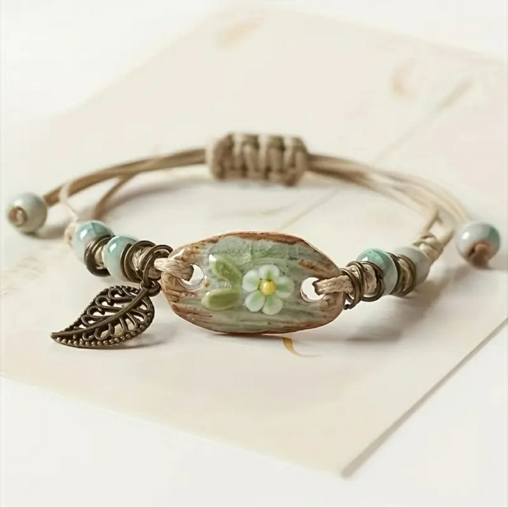 Floral Bohemian Bracelet with Leaf Accent - Picture 3 of 3